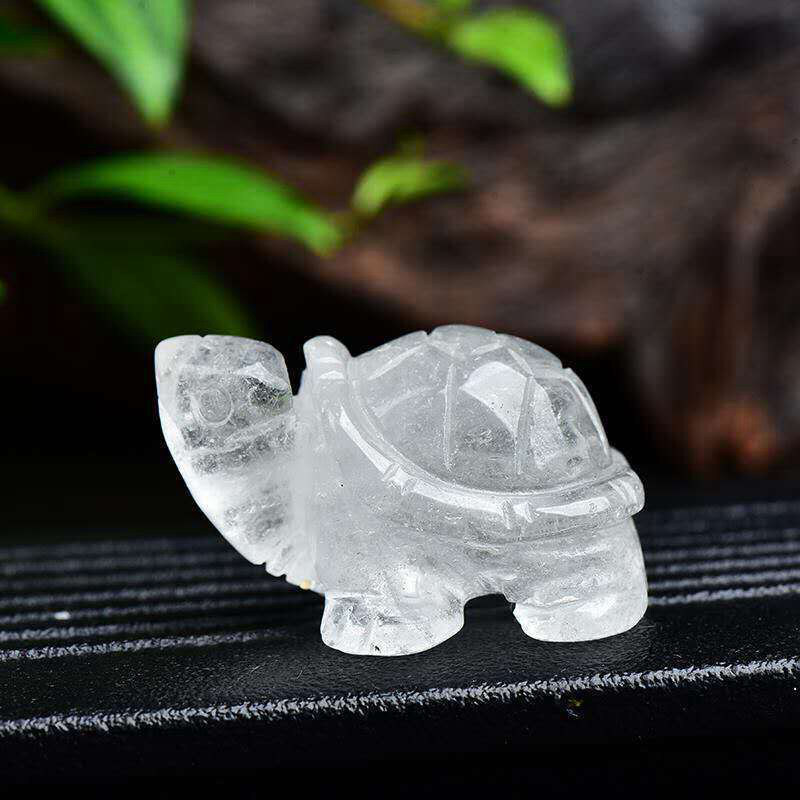 Natural Quartz Crystal Carved Longevity Healing Stone Turtle Animal Statue Decor