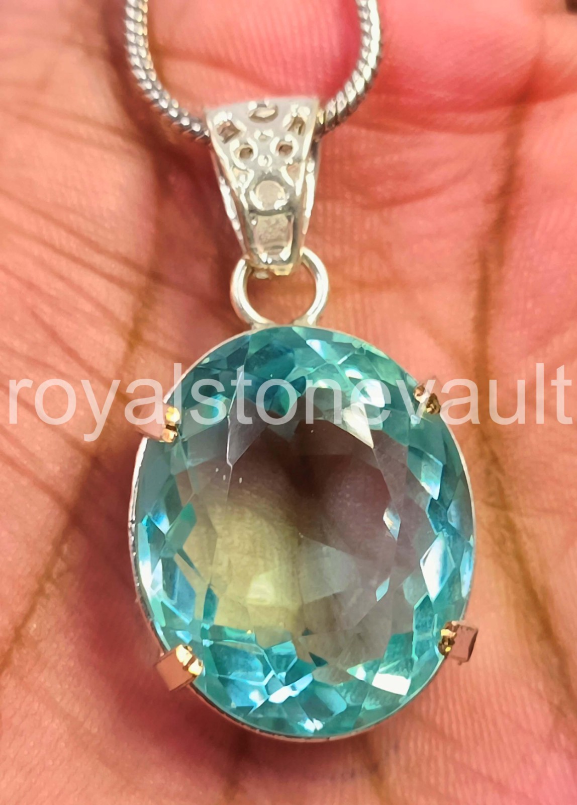 53.0 Ct Natural Tourmaline Oval Shape Pendant 925 Silver Free Chain IGL 6FHQ