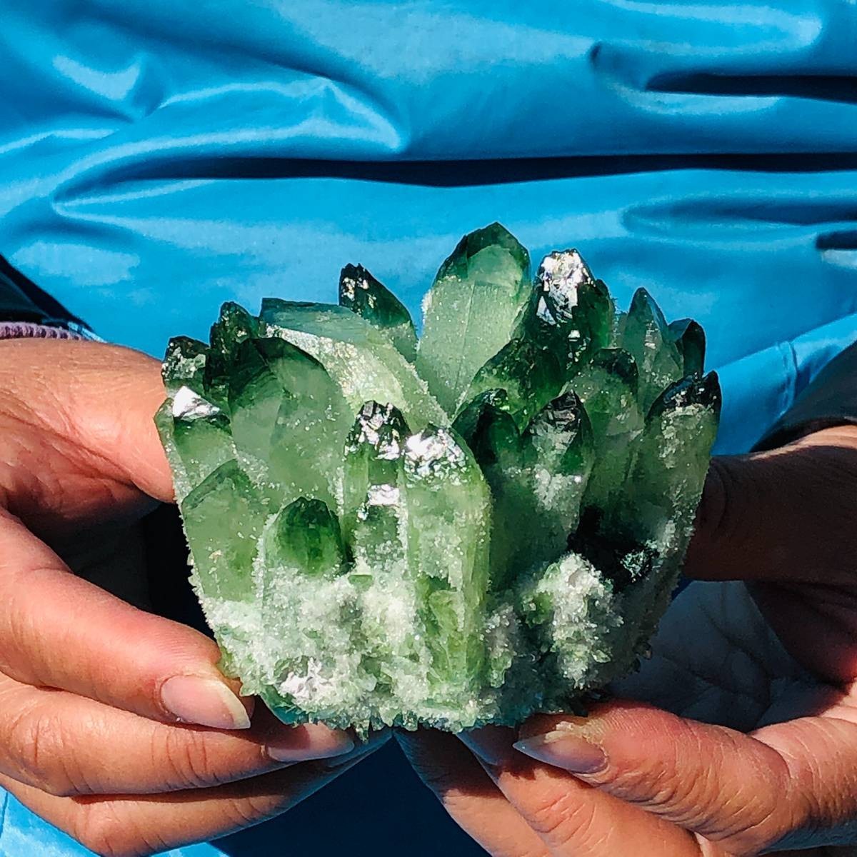 4Pcs 3.91LB New find green Phantom Quartz Crystal Cluster mineral samples heals