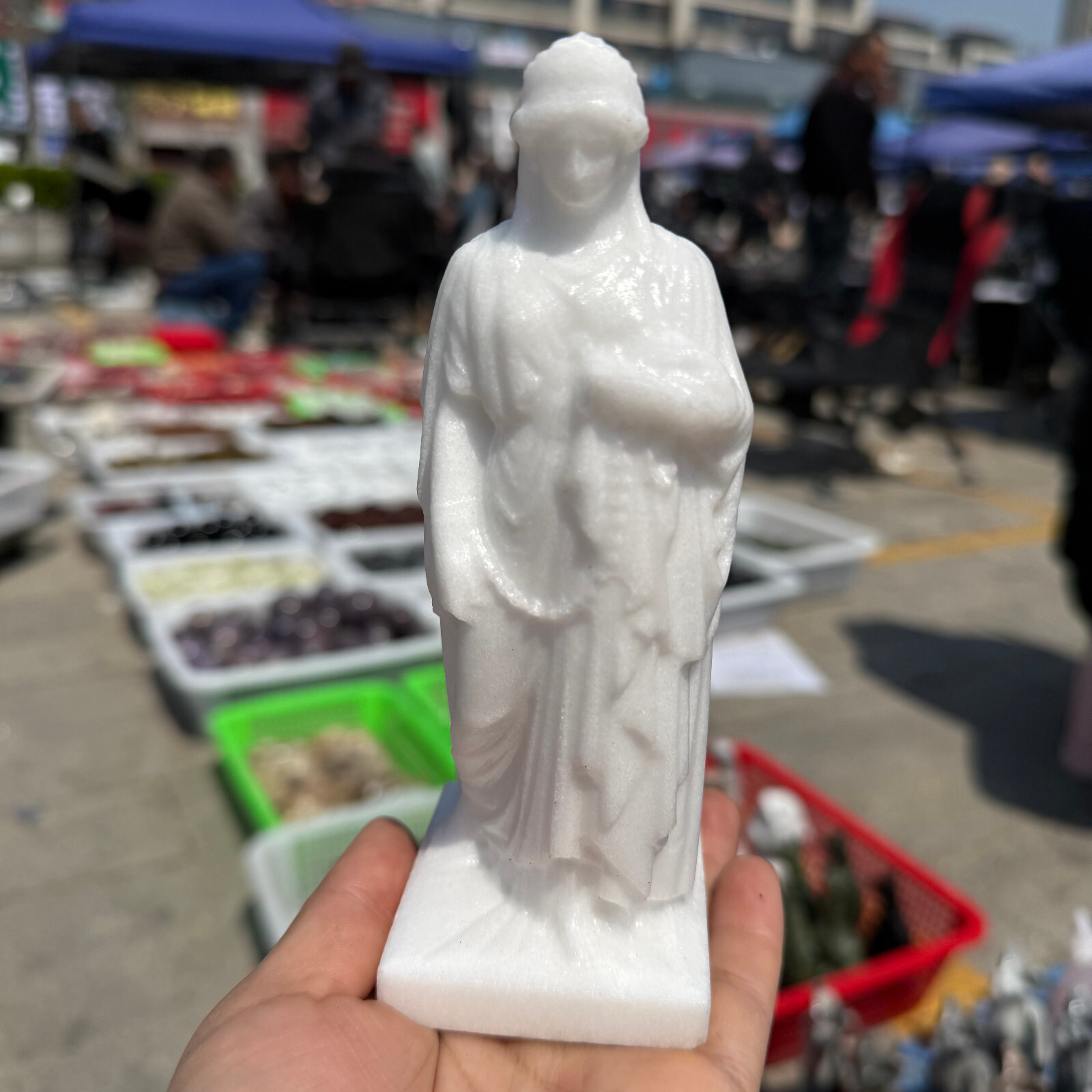 6″ natural White jade Virgin of Greece Skull Quartz Crystal Carved Reiki Healing