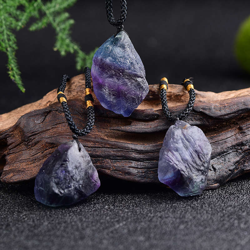 Natural Colorful Fluorite Stone Pendant Chakra Healing Quartz Necklace Reiki US