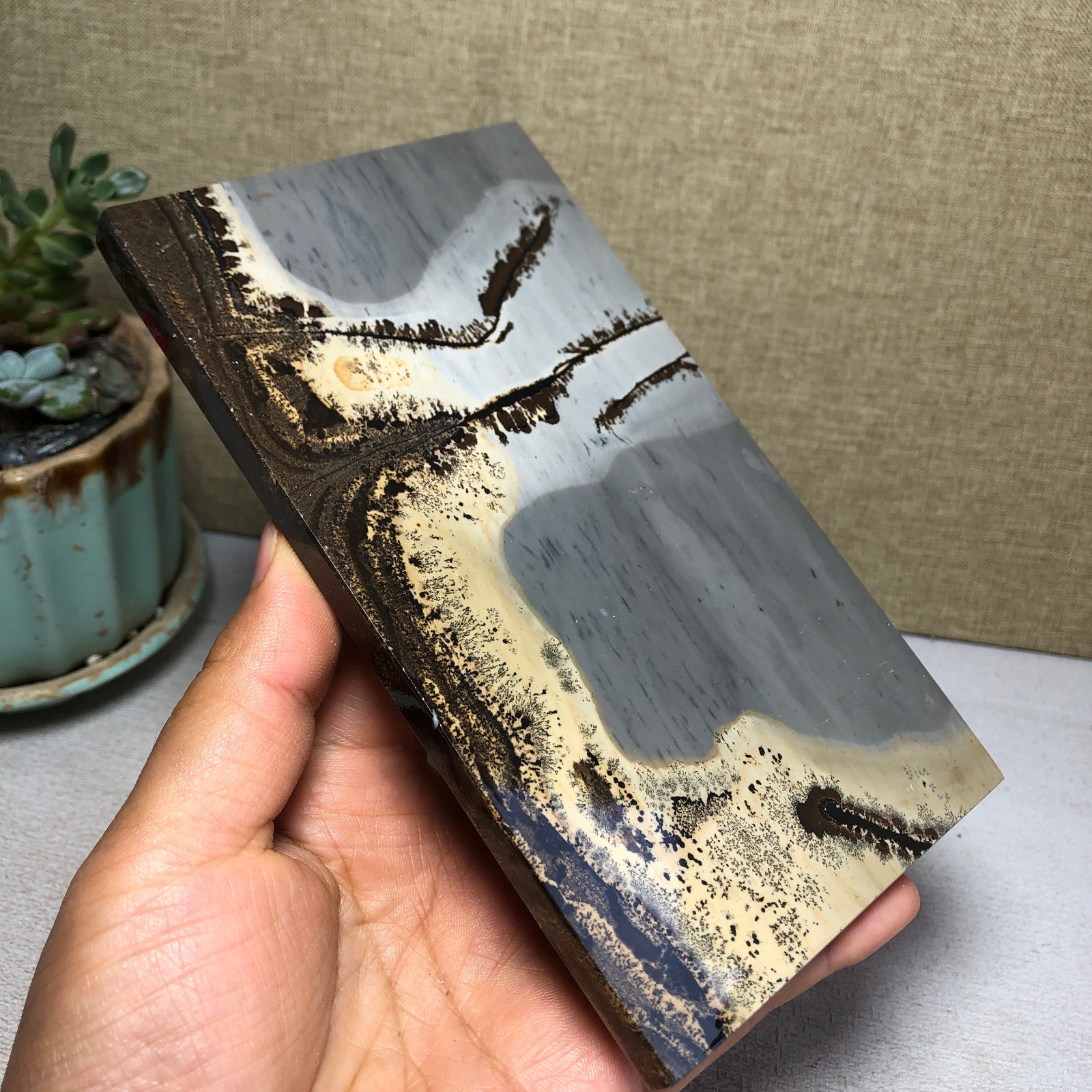Natural Chinese painting stone crystal ornaments pictographic landscape A5053
