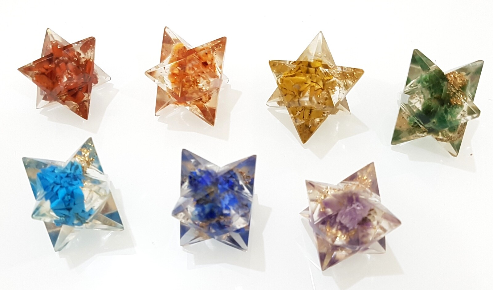 7 Chakra Beautiful Orgone Energy Star Set Healing Reiki Meditation Natural Stone