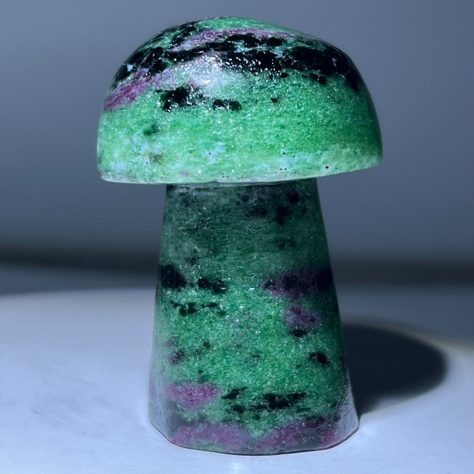 Natural quartz red green treasure, carved and polished, mushroom, reiki ener
