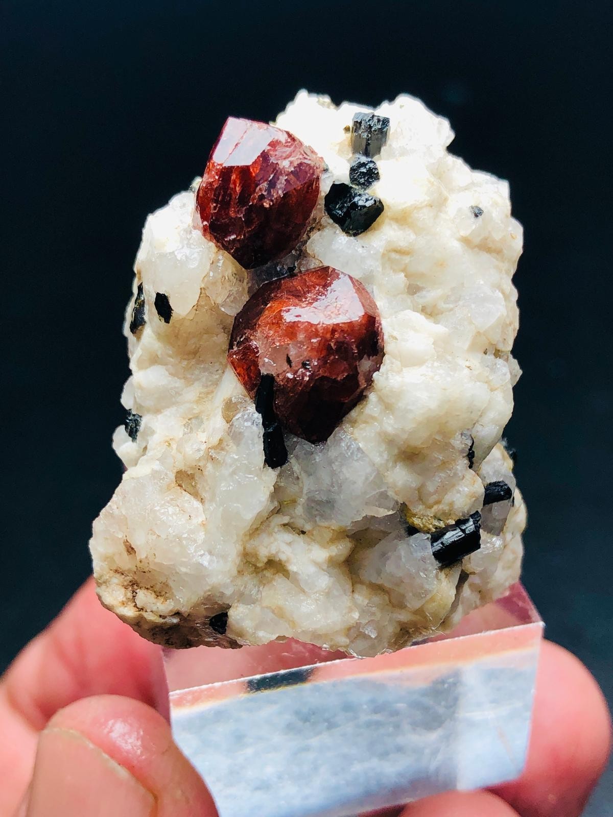 RED GARNET CRYSTALS With TOURMALINE COMBO ON MATRIX – 45 GRAMS – 4 CM