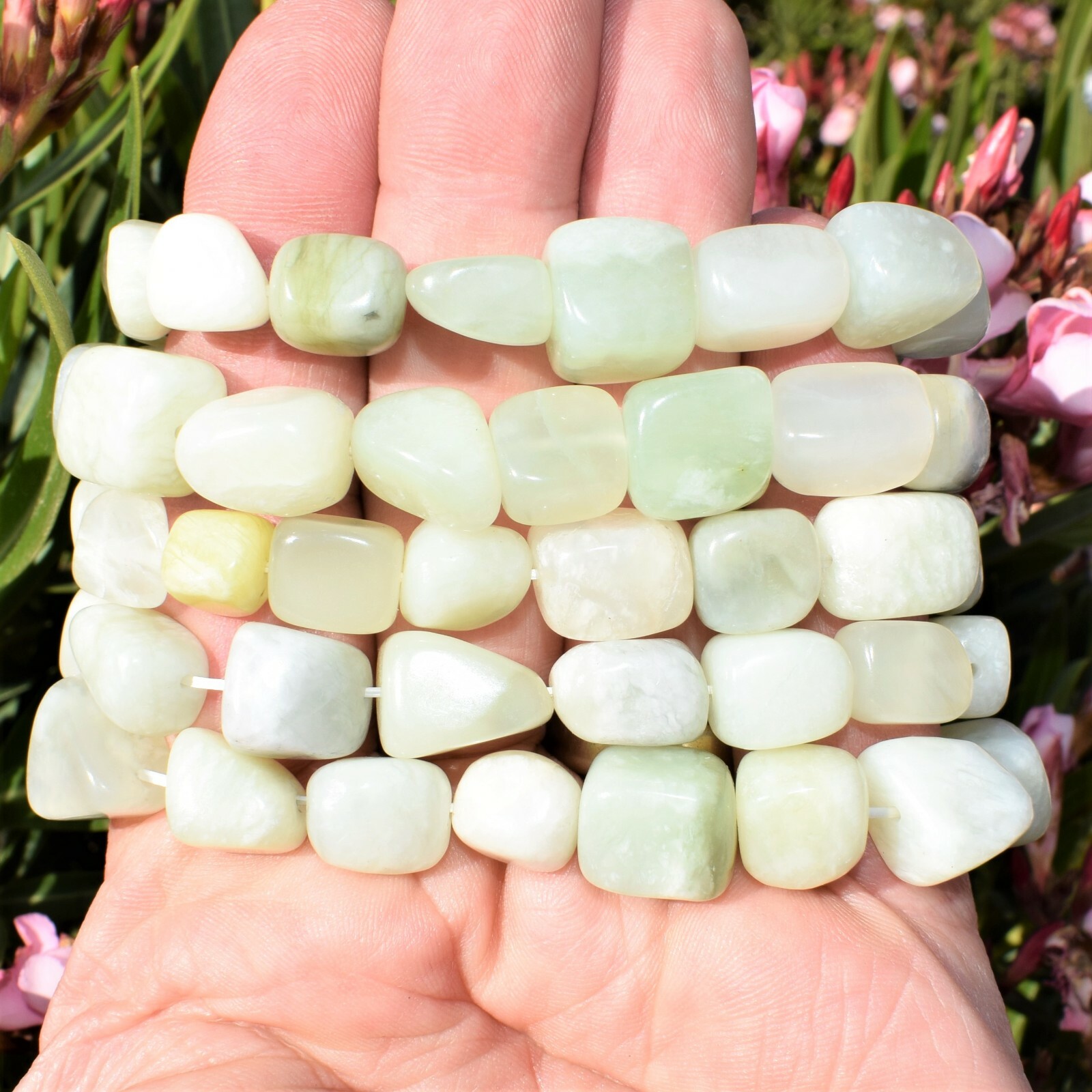 Premium CHARGED Serpentine Crystal Nugget Stretchy Bracelet + Selenite Heart