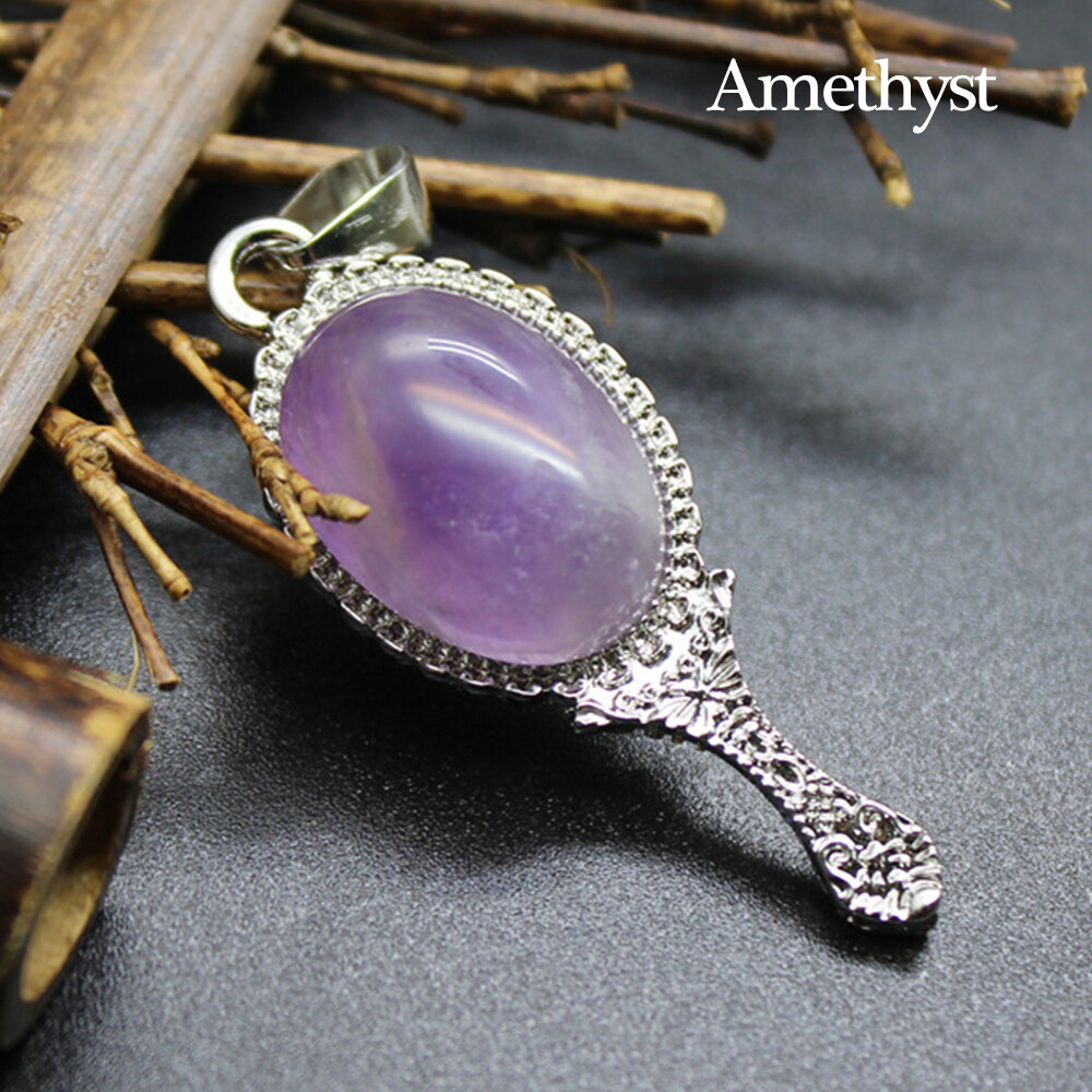 Natural Witch Magic Mirror Crystal Pendant Stone Quartz Reiki Gift for Necklace
