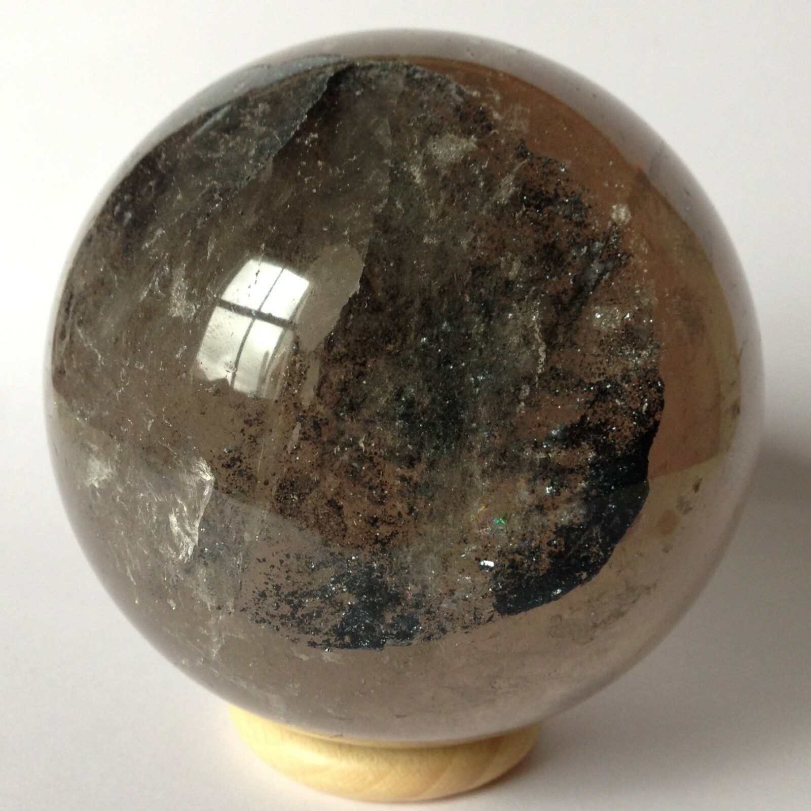 Large Smoky Quartz Crystal Ball Sphere with Haematite Inclusions 1.896Kg 10.74cm