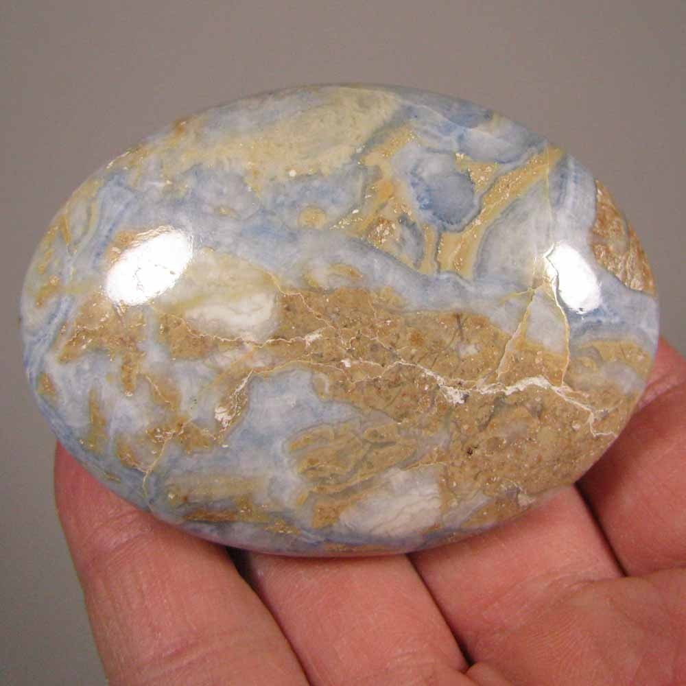 2.7″ Blue SCHEELITE Dolomite Calcite Polished Palm Stone – Erzurum, Turkey