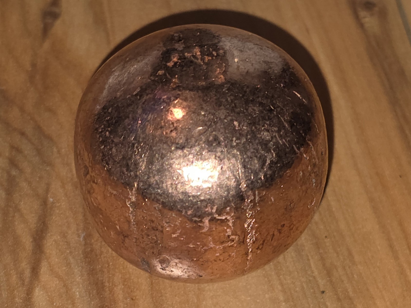 .999 Pure Copper Barrel Sphere, 1+lb, 2″ OD, Intense Healing Powers, Ships Free!