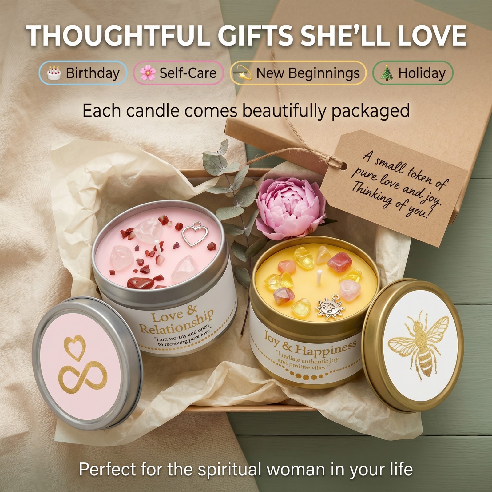 EVODUCK Manifestation Candle Crystal Healing Soy Wax Spiritual Intention Gift