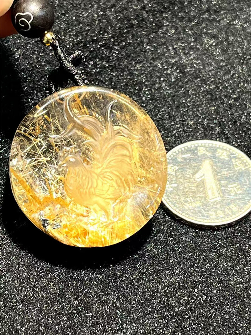 25g Top Natural Clear Gold Rutilated Quartz Crystal Carved Pendant holiday gift