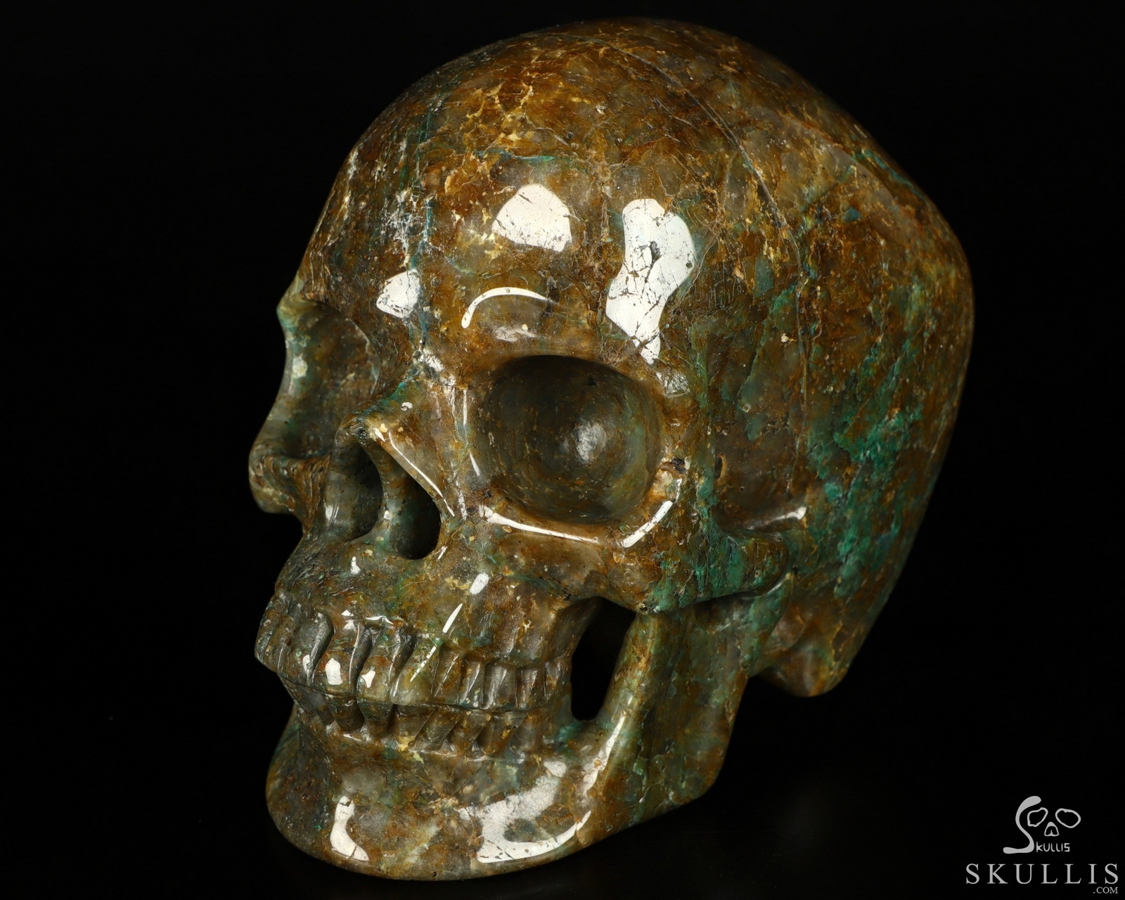7.0″ Chrysocolla Carved Crystal Skull, Realistic