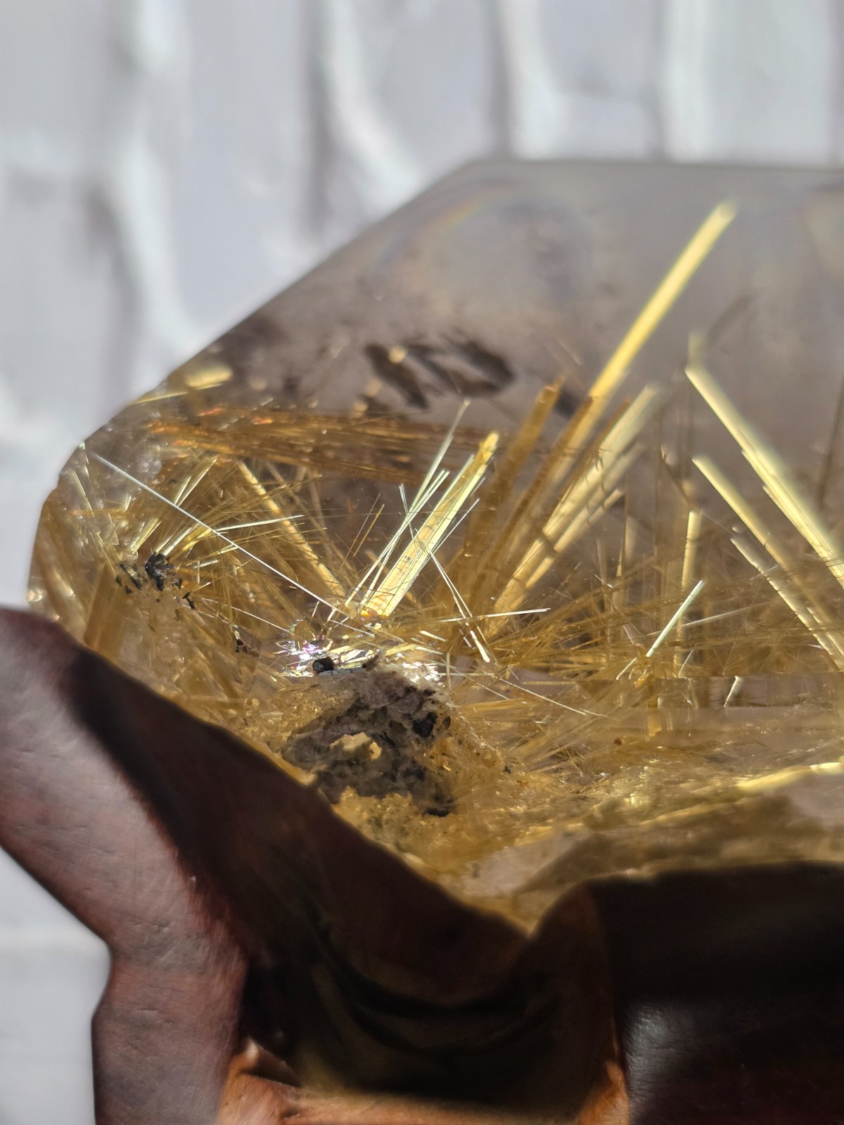 Museum Grade Golden Rutilated Quartz Freeform Rainbow Crystal w/ Carved Stand