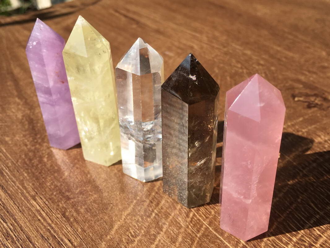 5pcs Assort 2”+ Natural Healing Crystal Wand Polishing Reiki Energy Point Tower