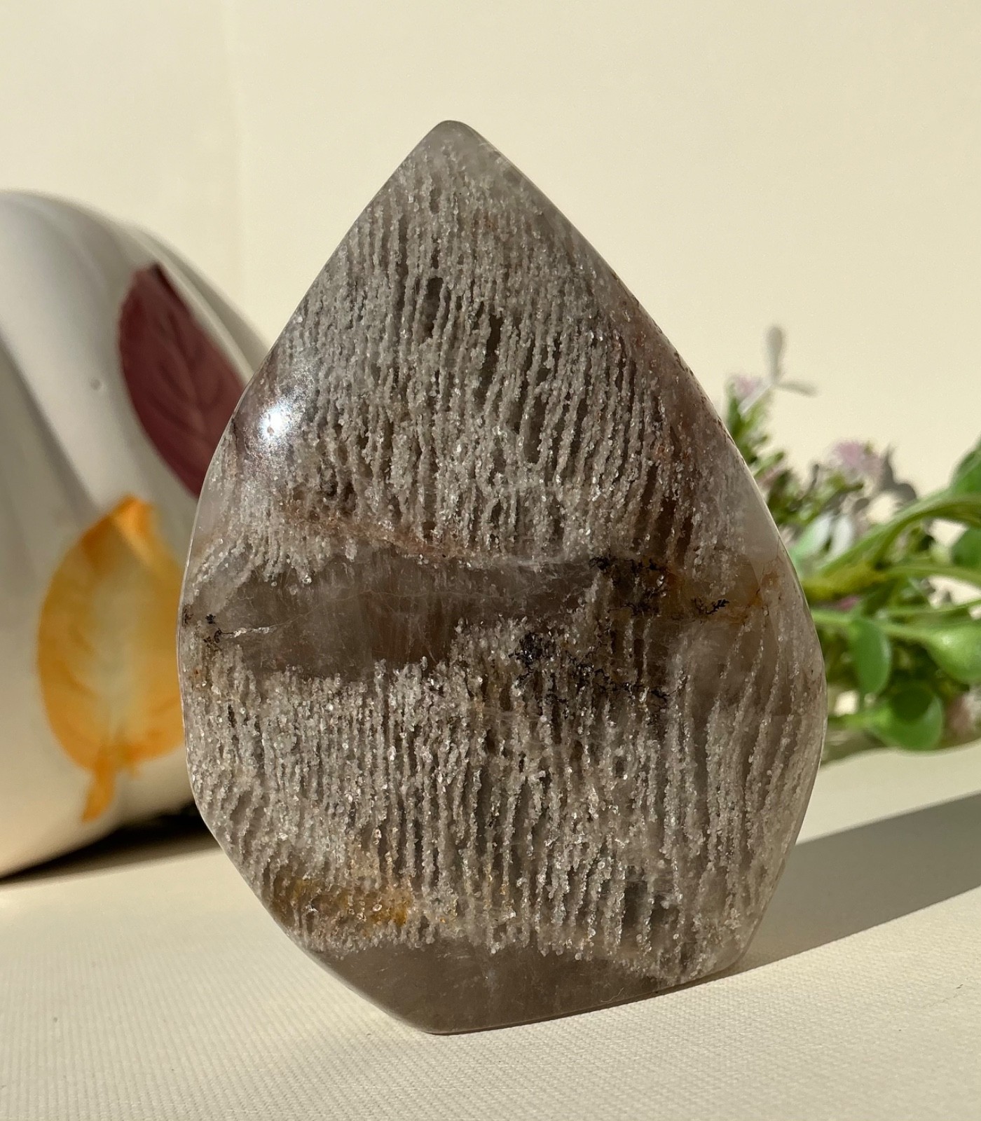 146g Thousand Layer Quartz Teardrop Lodolite Crystal Gemstone Chakra Healing