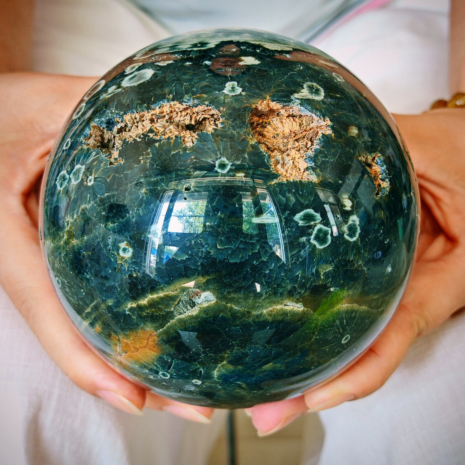 4.62LB Natural ocean jade crystal ball, polished quartz ball 2.1kg