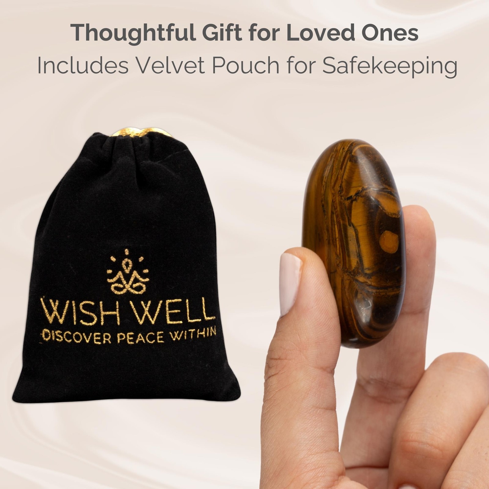 Tiger’s Eye Crystal Palm Stone for Anxiety Relief, Polished Worry Stone, Gift