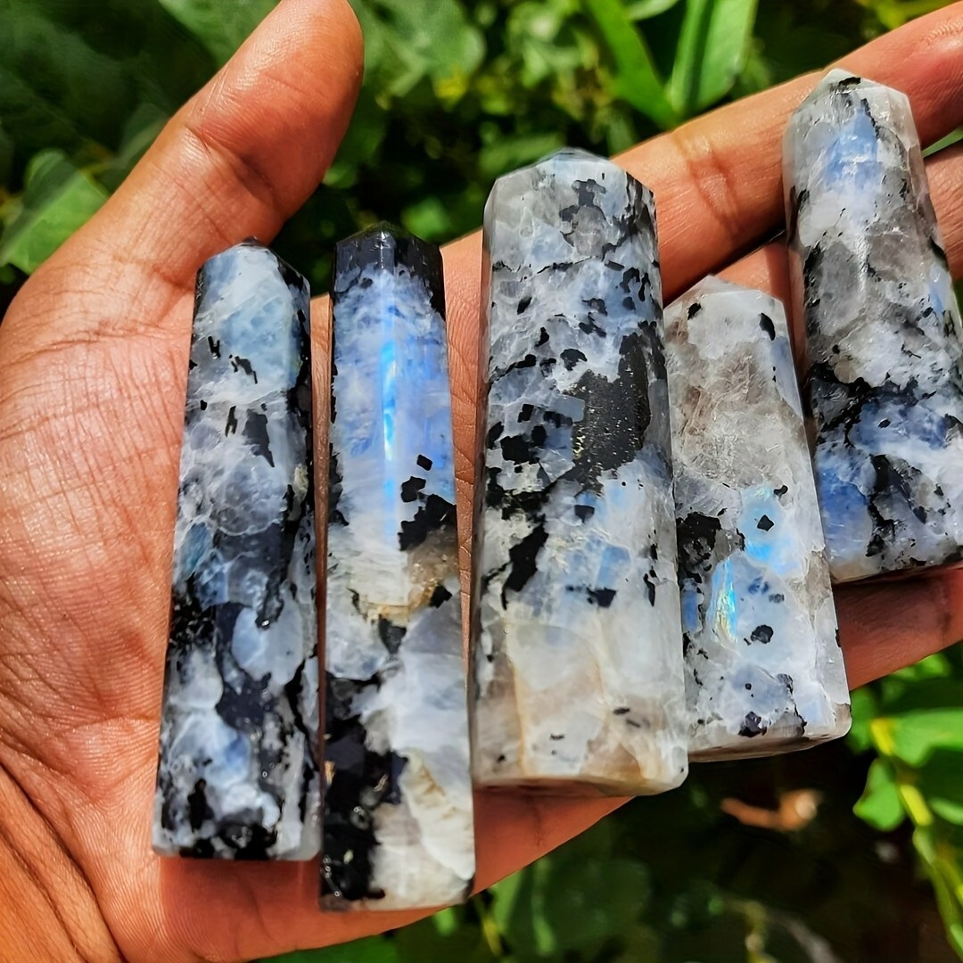Natural Moonstone Tower Rainbow Crystal Wand Obelisk Home Decor Specimen