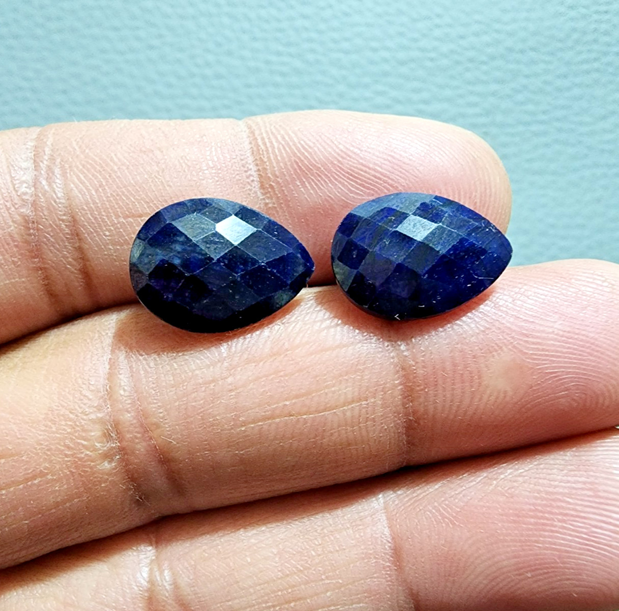 2 Pcs Madagascar Blue Sapphire Pear Shape Checker Cut Gemstone For Jewelry Ring