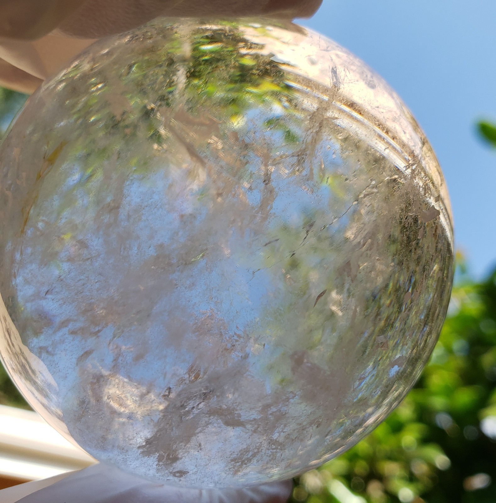 2.3″ Clear Quartz Natural Crystal Ball Sphere Orb Rainbows Phantom, 288g