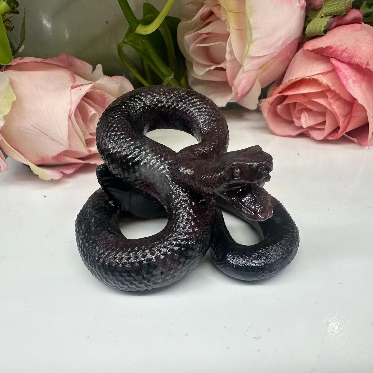 1pc Natural garnet crystal hand carved snake Quartz reiki healing decor gift