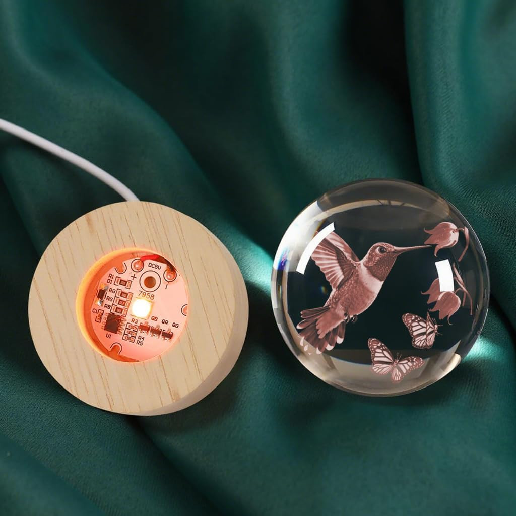 3D Hummingbird Crystal Ball Gifts for Women Men Laser Engraved Glass Sphere Anim