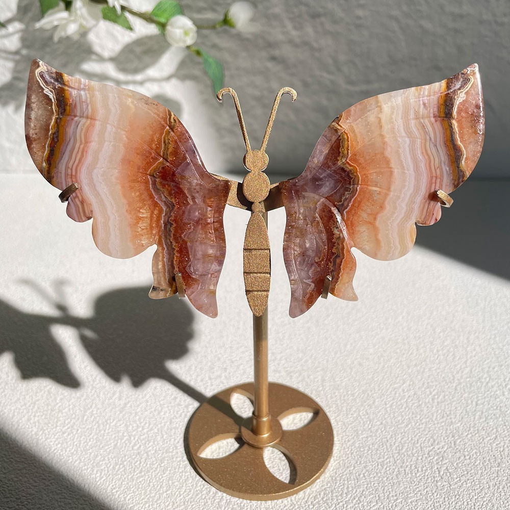 Carved Crystal Butterfly on Stand Natural Healing Stone Figurine Home Decor Gift