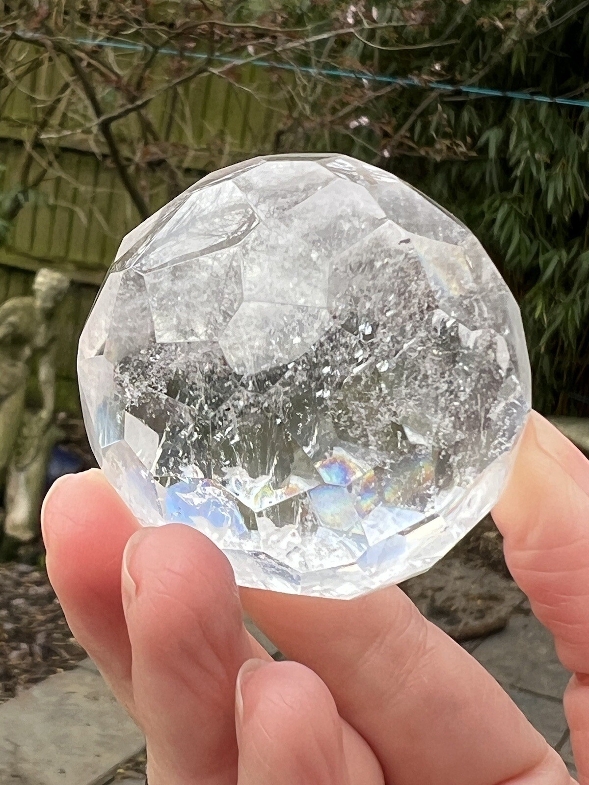 Clear Quartz Hand Faceted Large Crystal Ball AAA+ 43mm Diameter Freestanding 24