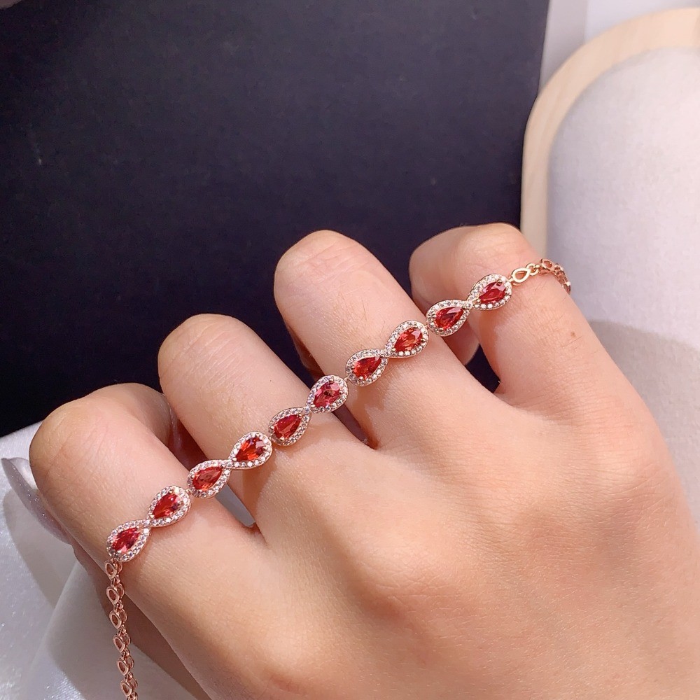 Natura Red Sapphire bracelet Gemstone jewelry S925 Silver Plated 18K Gold Gift