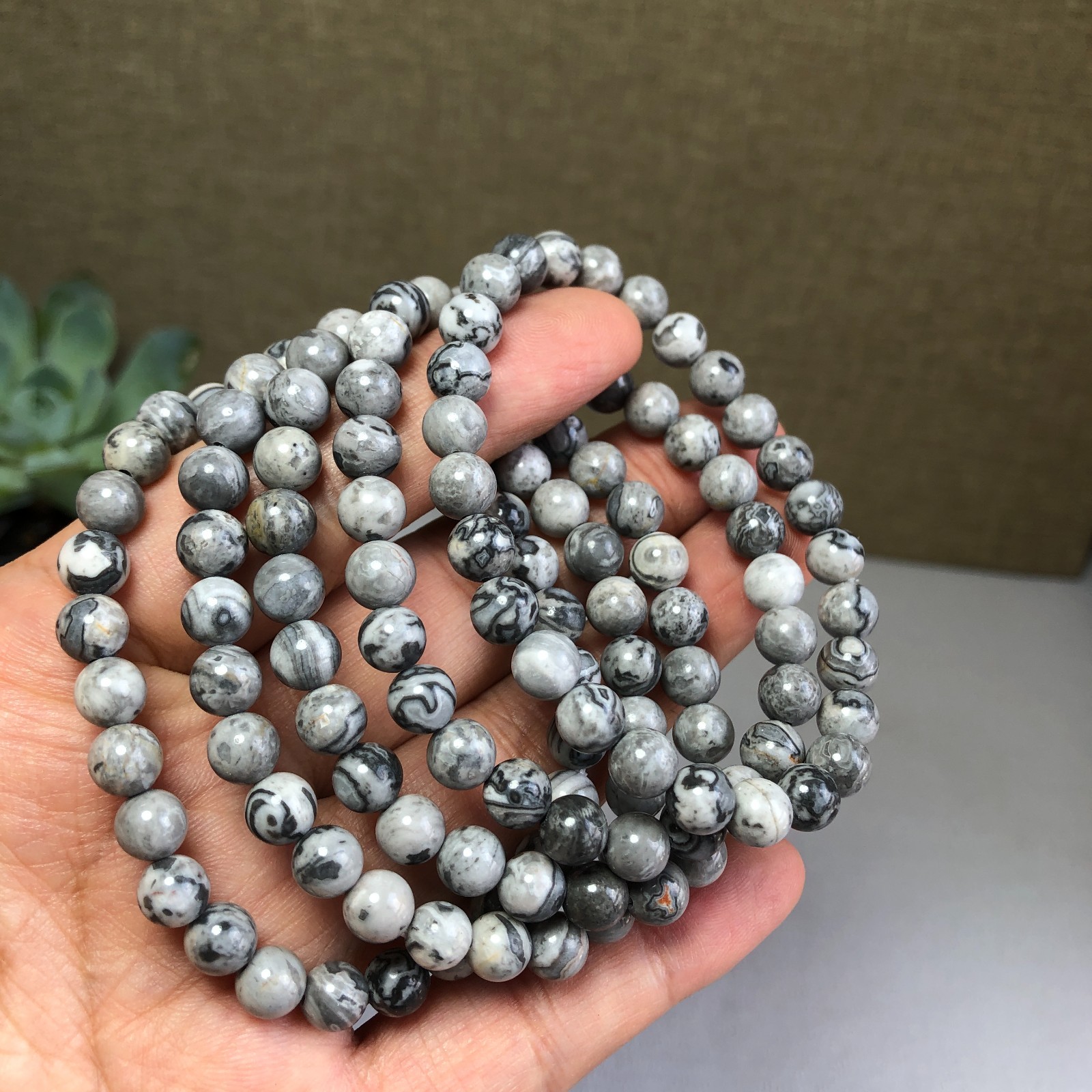 5Pcs Wholesal Natural Picasso Stone bracelets Crystal ball sphere 6mm
