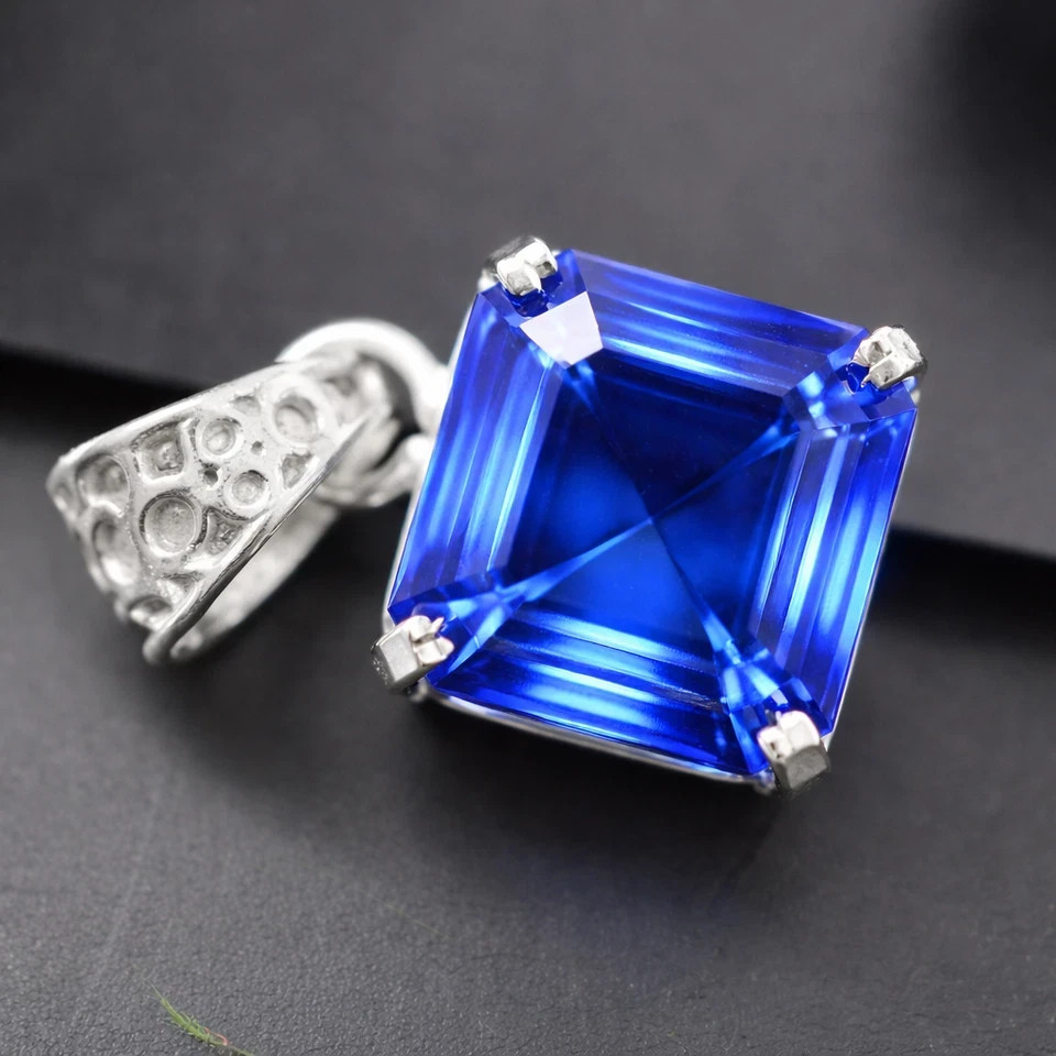 27 Ct Natural Emerald Shape Blue Sapphire 925 Silver Pendant IGL Loose Gems 6JHO