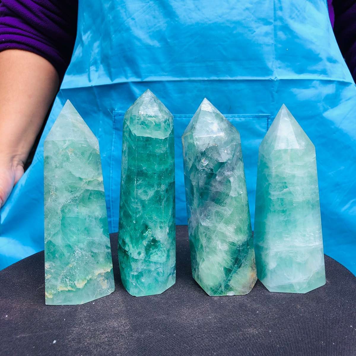 4.84LB 4pc Natural fluorite quartz obelisk crystal tower point healing decor