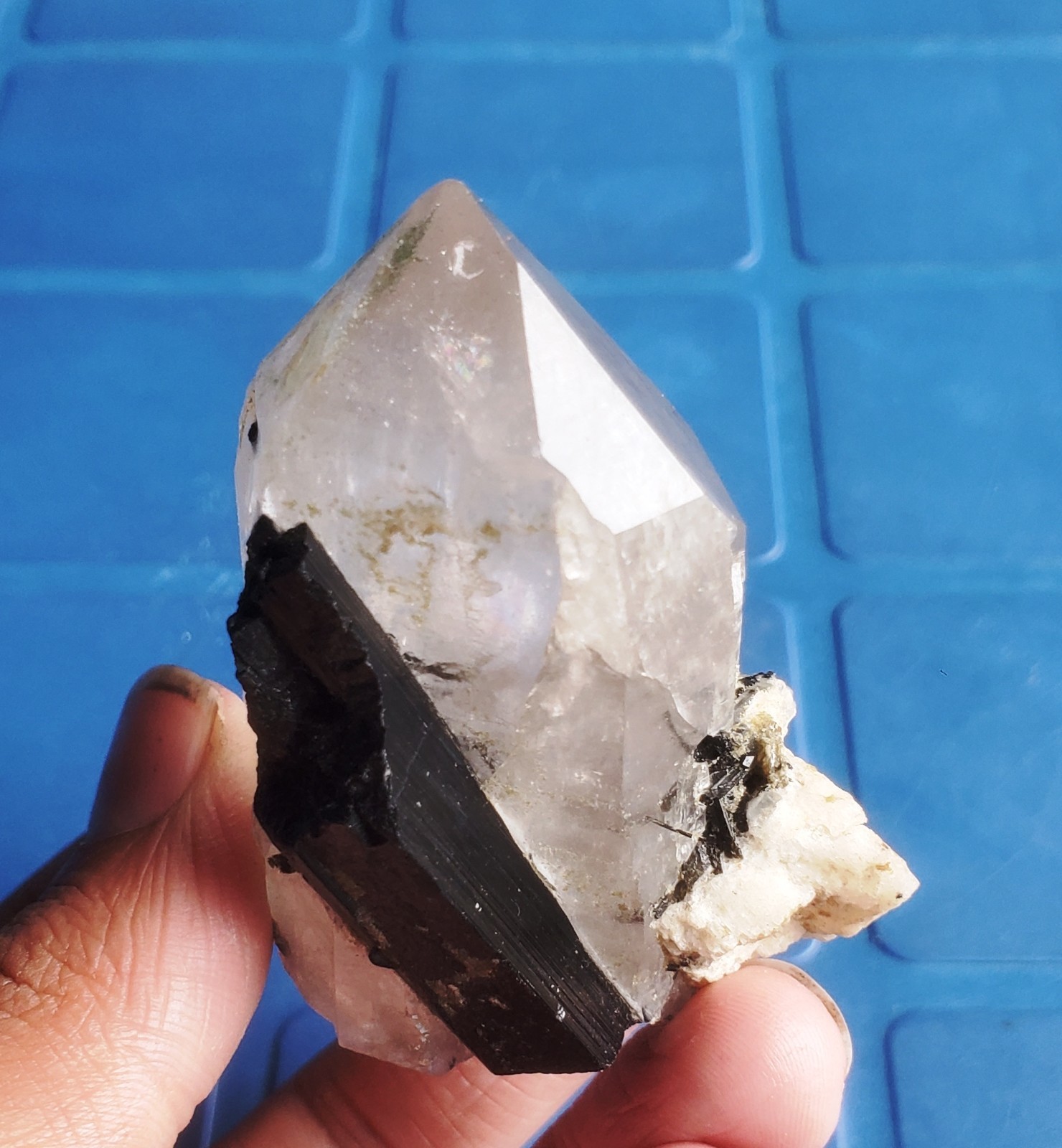 Unique Black Terminated diamond Shape Quartz Crystal with Tourmaline Specimen