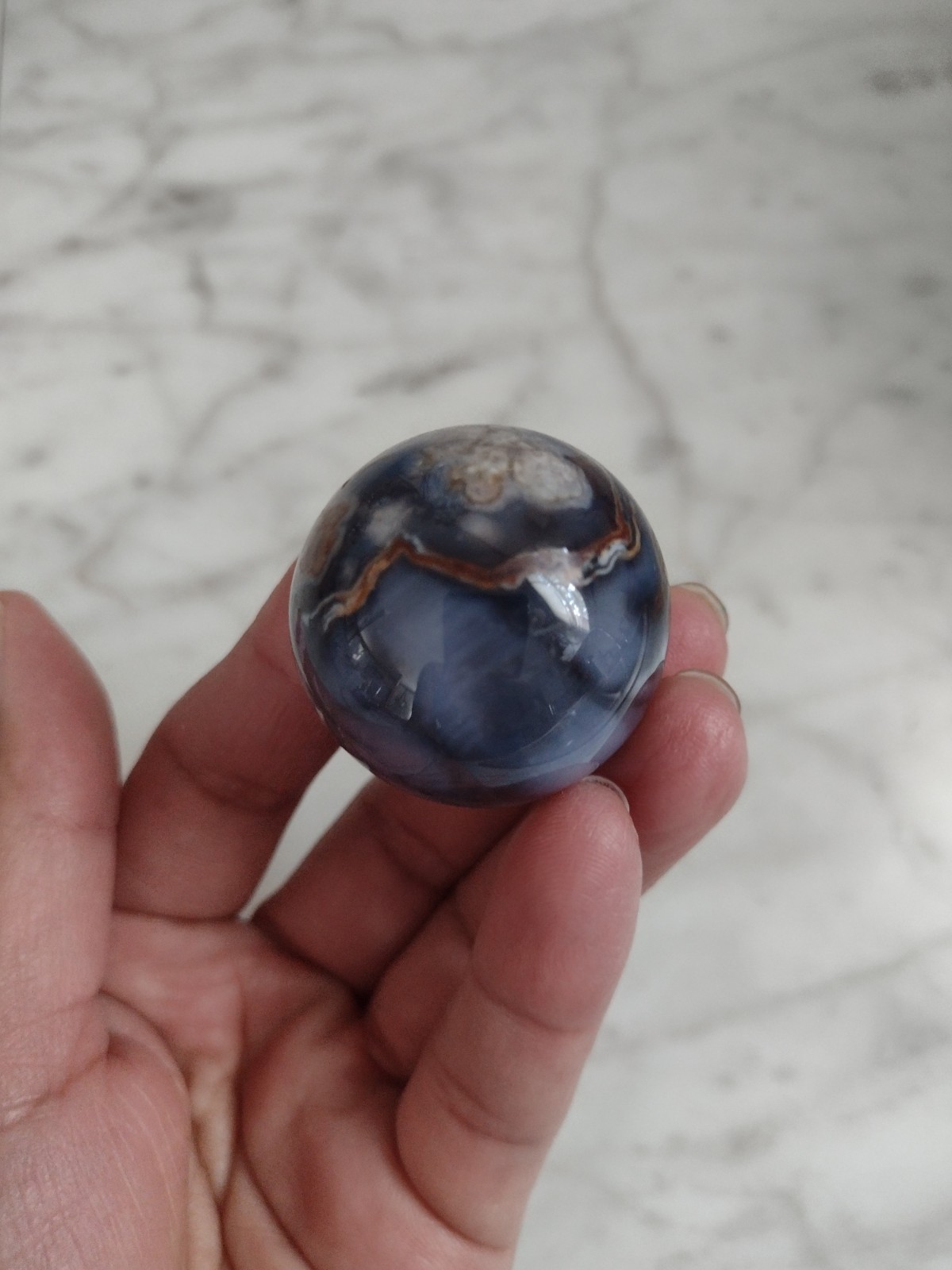 35mm Blue Flower Agate Sphere Carving Crystal Stone Ball A