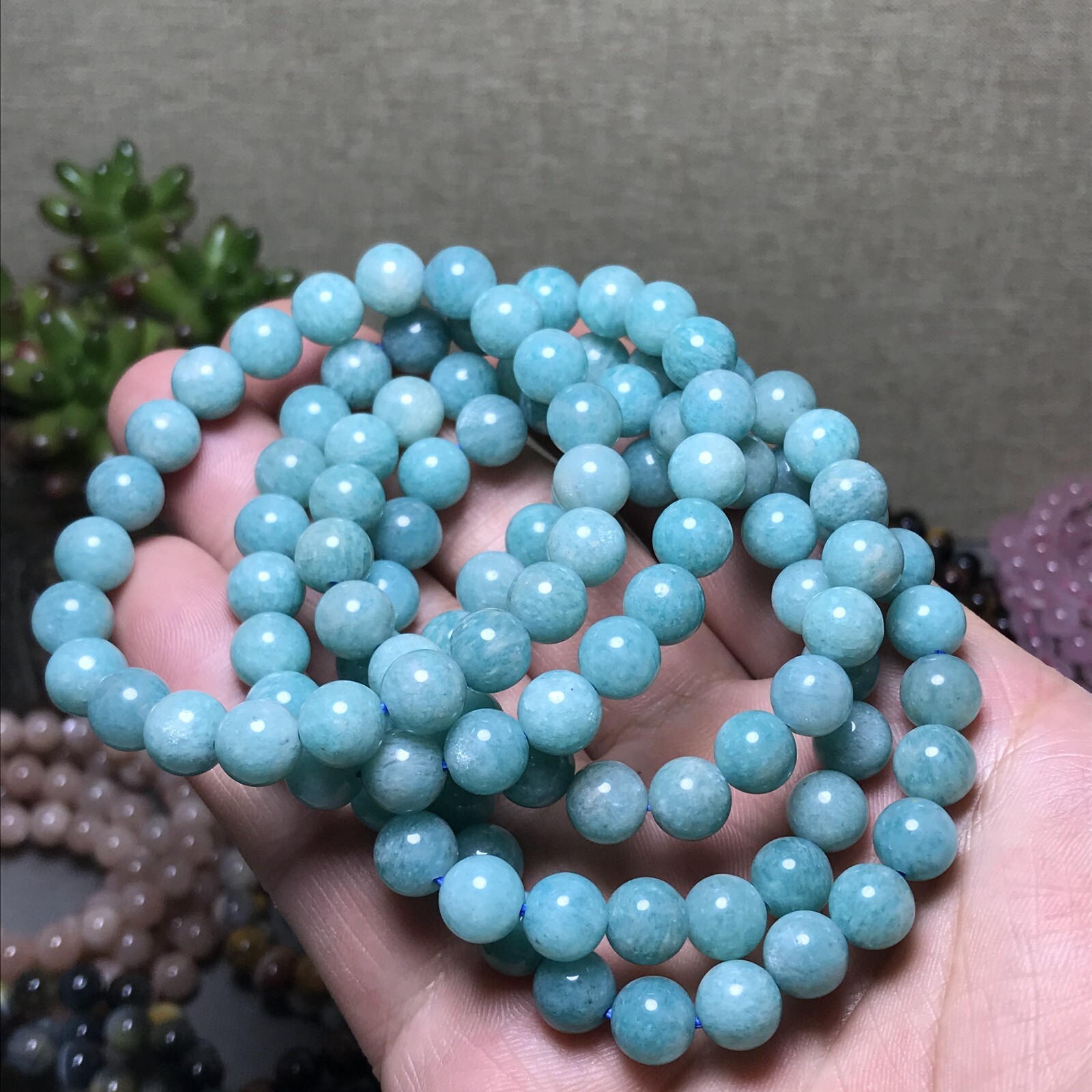 5Pcs Wholesal Natural Polish amazon stone bracelets Crystal ball 8mm