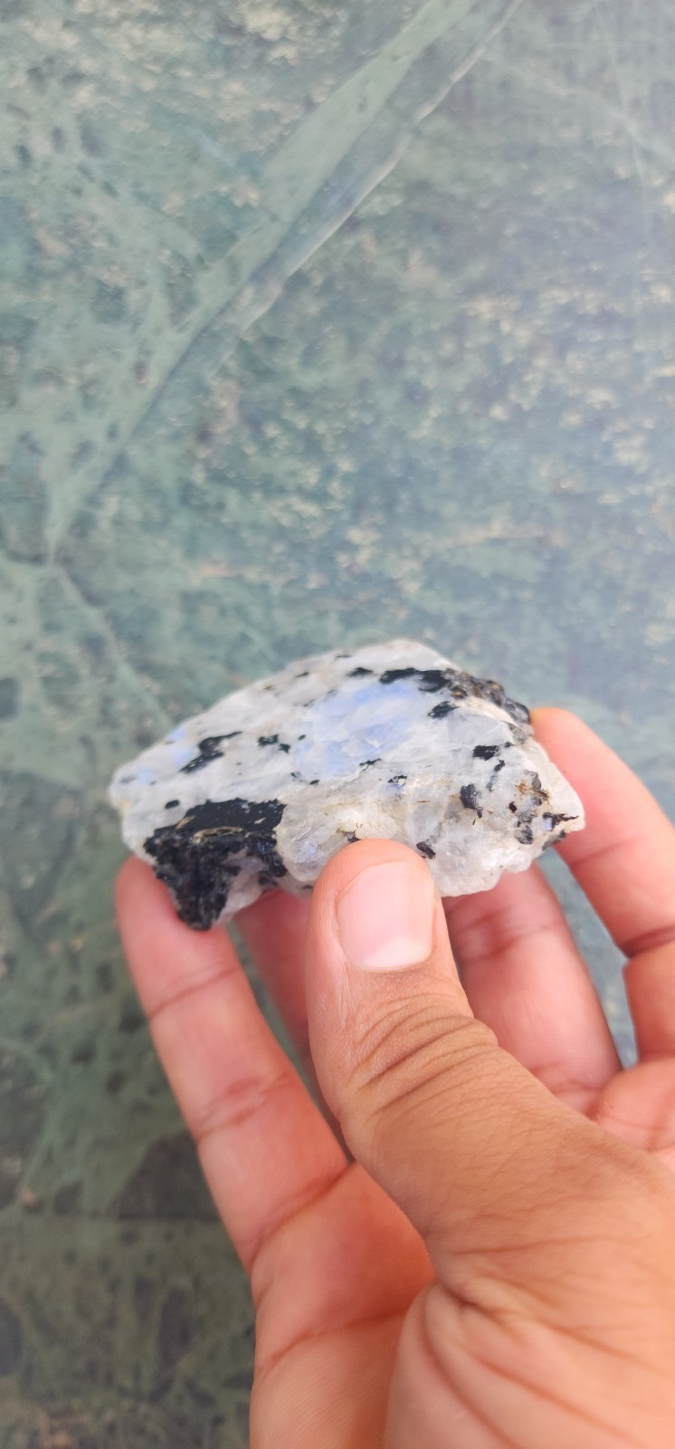 Natural AAA Full Flashy Indian Rainbow Moonstone Raw Specimen One Side Polish