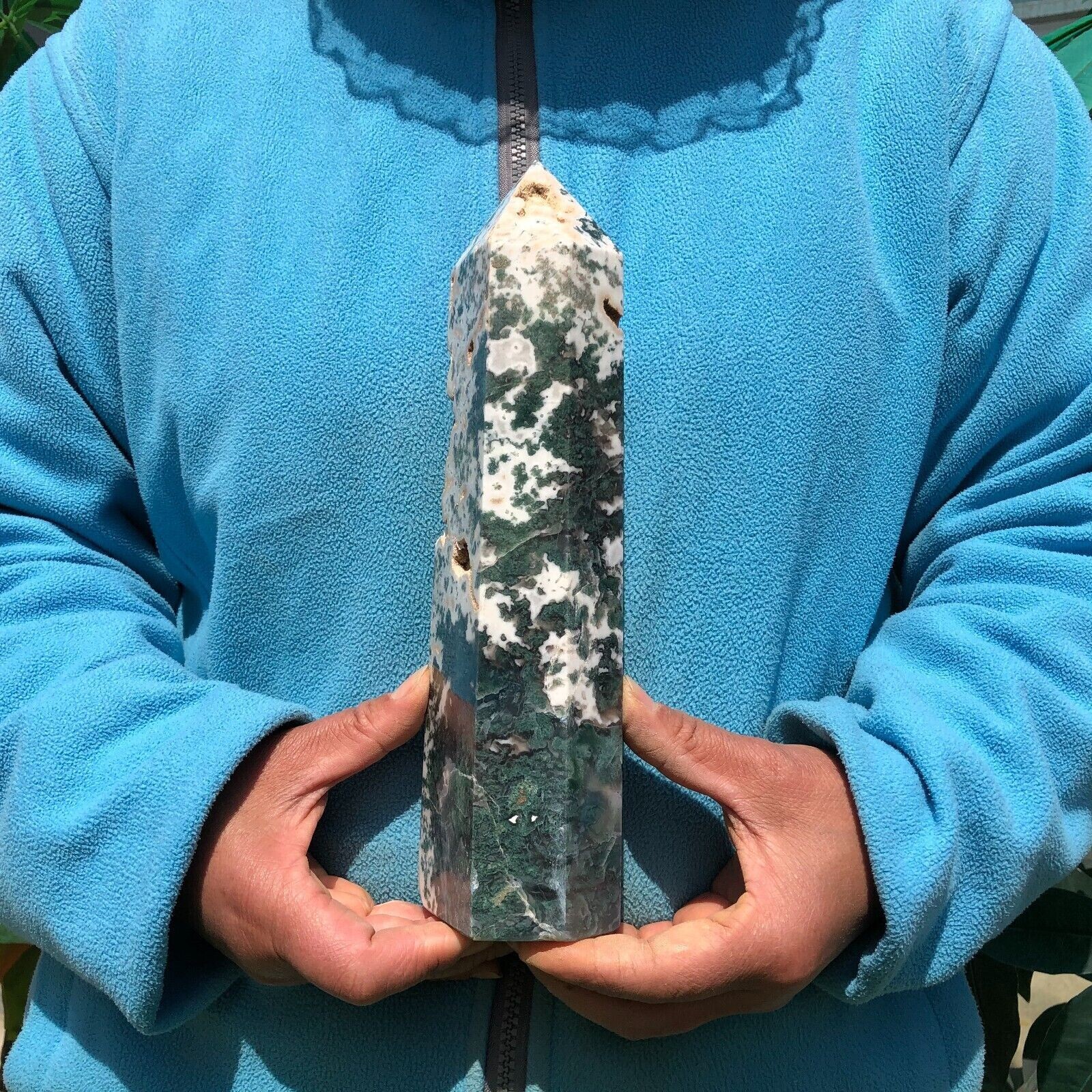 3.3 LB Natural Aquatic Agate Quartz Obelisk Crystal Point Wand Reiki Healing
