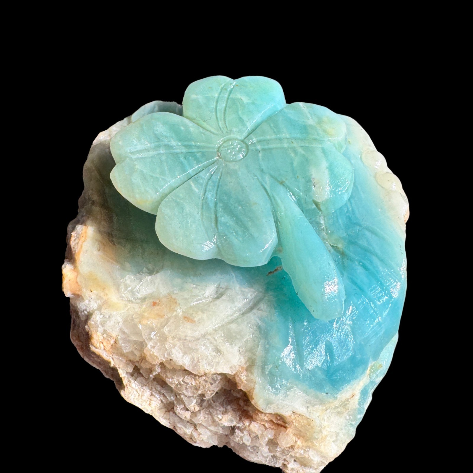 Hand Carved Amazonite Four Leaf Clover, Natural Stone Lucky Charm Desk DecorGift