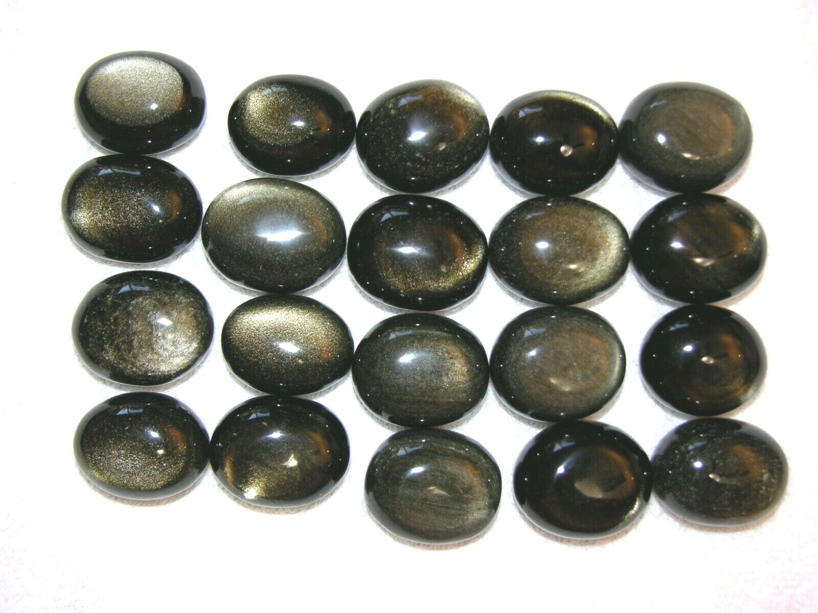 Golden silver sheen obsidian palm stone gem grade 1.5×1 inch 1 stone per winner