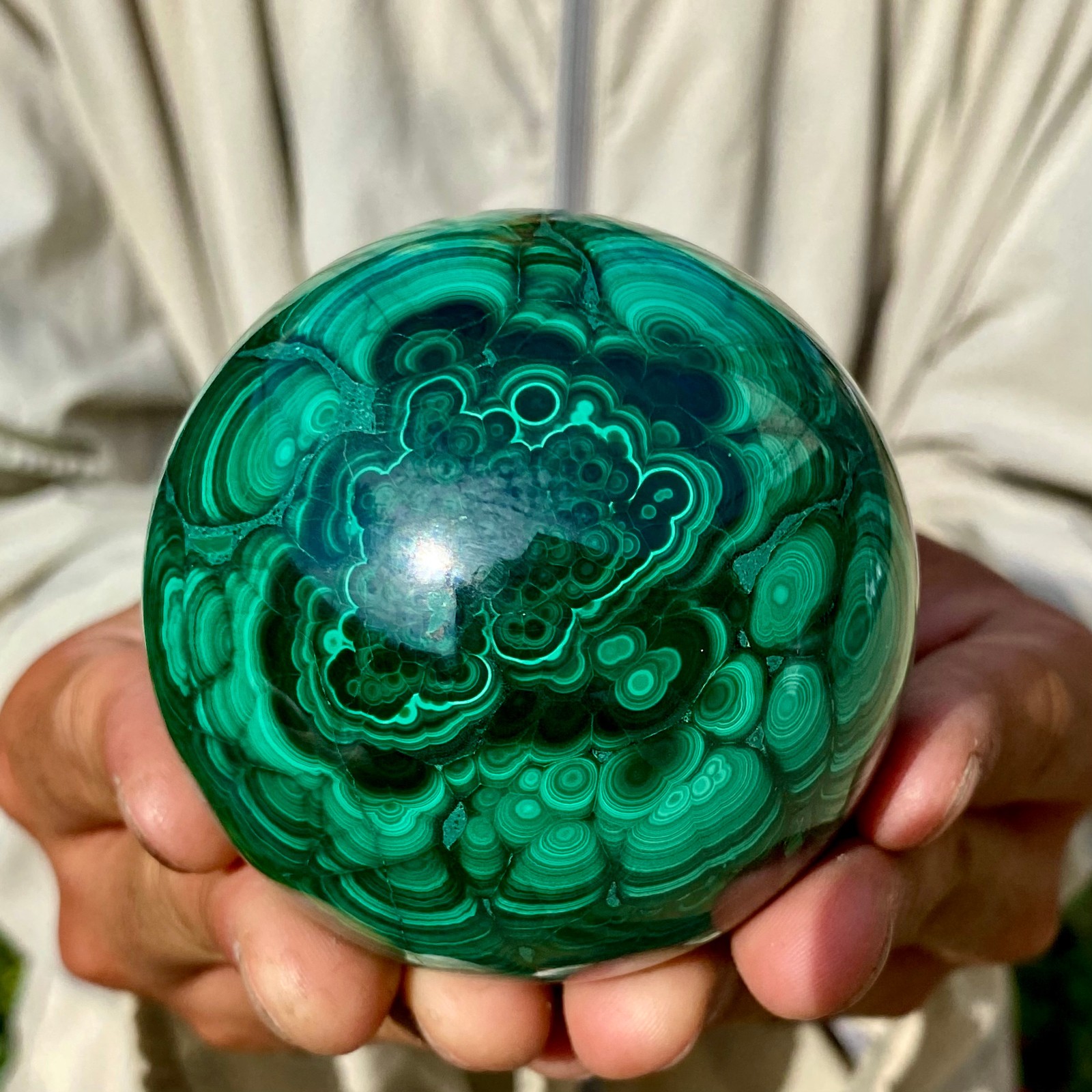 1.56LB Rare Natural Malachite quartz hand Carved sphere Crystal Healing