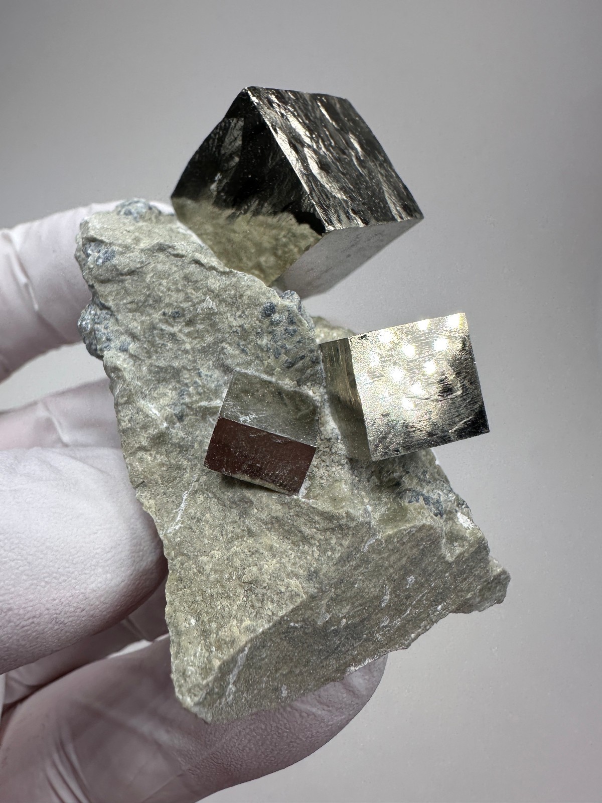 Rare Lustrous Pyrite Cubes on Matrix__Navajun Mine, Spain