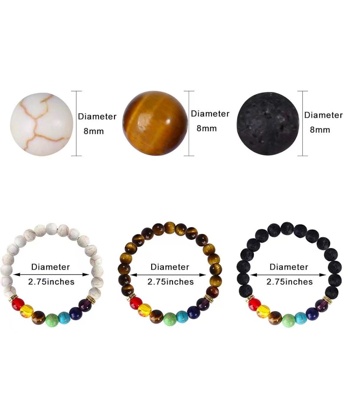 Set 3x 7 Chakra Healing Natural Stone Round Gemstone Yoga Energy Beads Bracelet