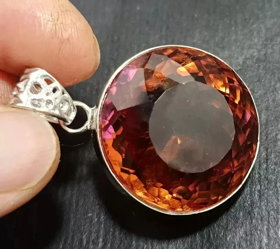 62 CT+ Certified Round Natural Zultanite 7 Color Pendant 925 Silver Jewelry