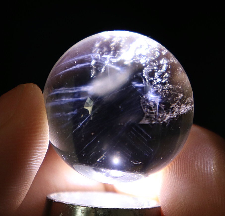 26mm Natural Blue Angel Feathers Clear Quartz Crystal Stone Sphere Ball Healing