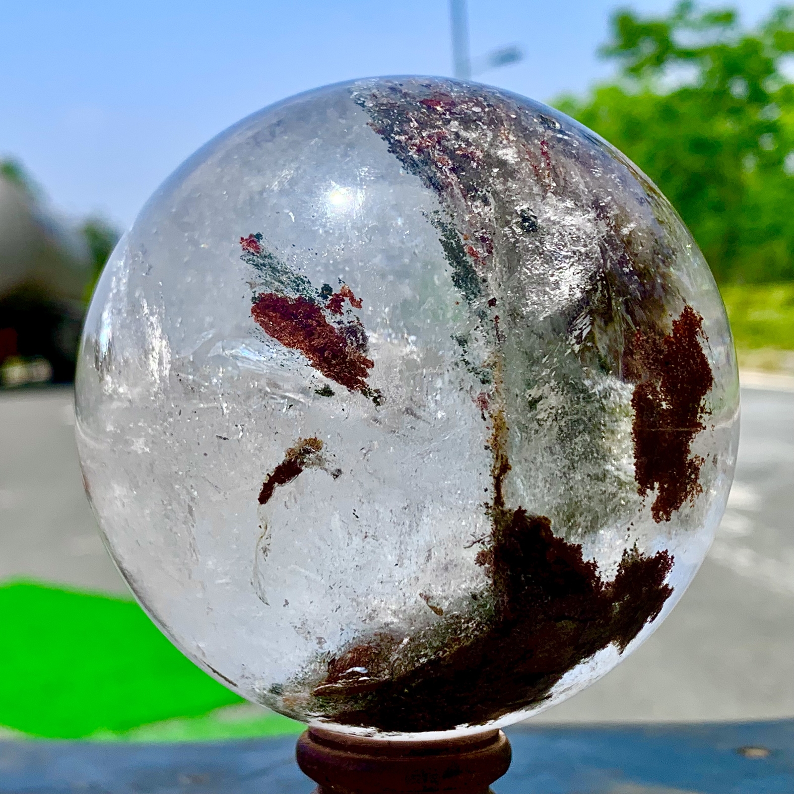 1.92LB Natural Green garden ghost Quartz Ball Crystal Sphere Mineral Specimen