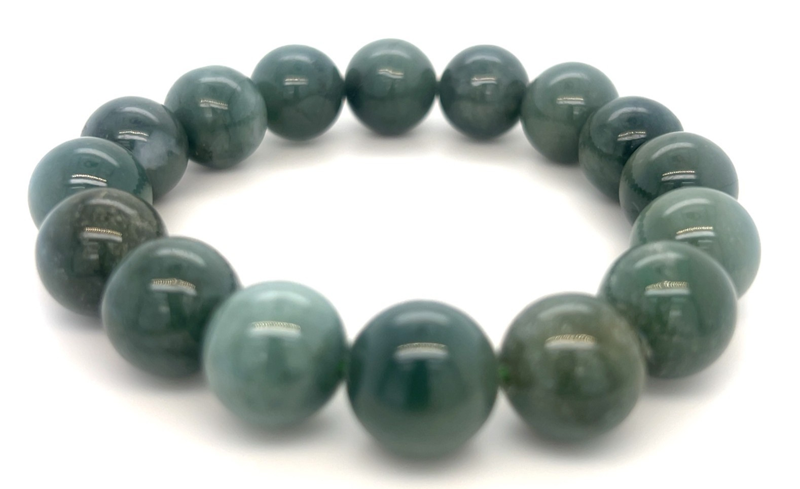 Type A Natural Jadeite Bracelet 353ct – Green 13mm Beads 翡翠缅绿