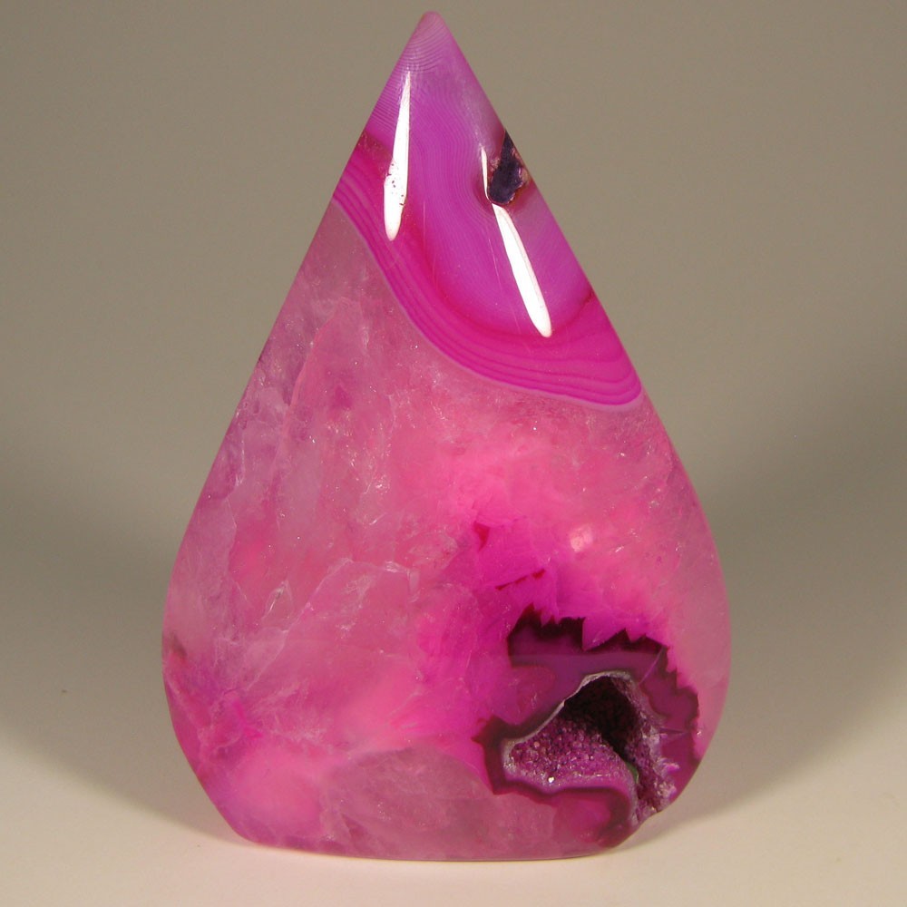 3.5″ PINK AGATE & QUARTZ Crystal Polished Pear Point – Brazil