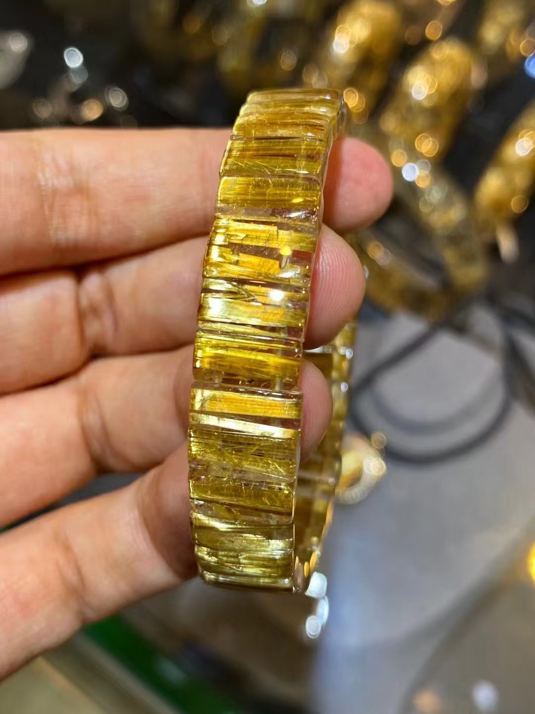 11*4.5mm Rare Sparkling Natural Gold Rutilated Titanium Quartz Crystal BraceletA