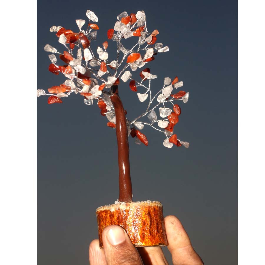 150+ Carnelian + Crystal Quartz Gemstones Silver Branches Bonsai Tree Decor JW